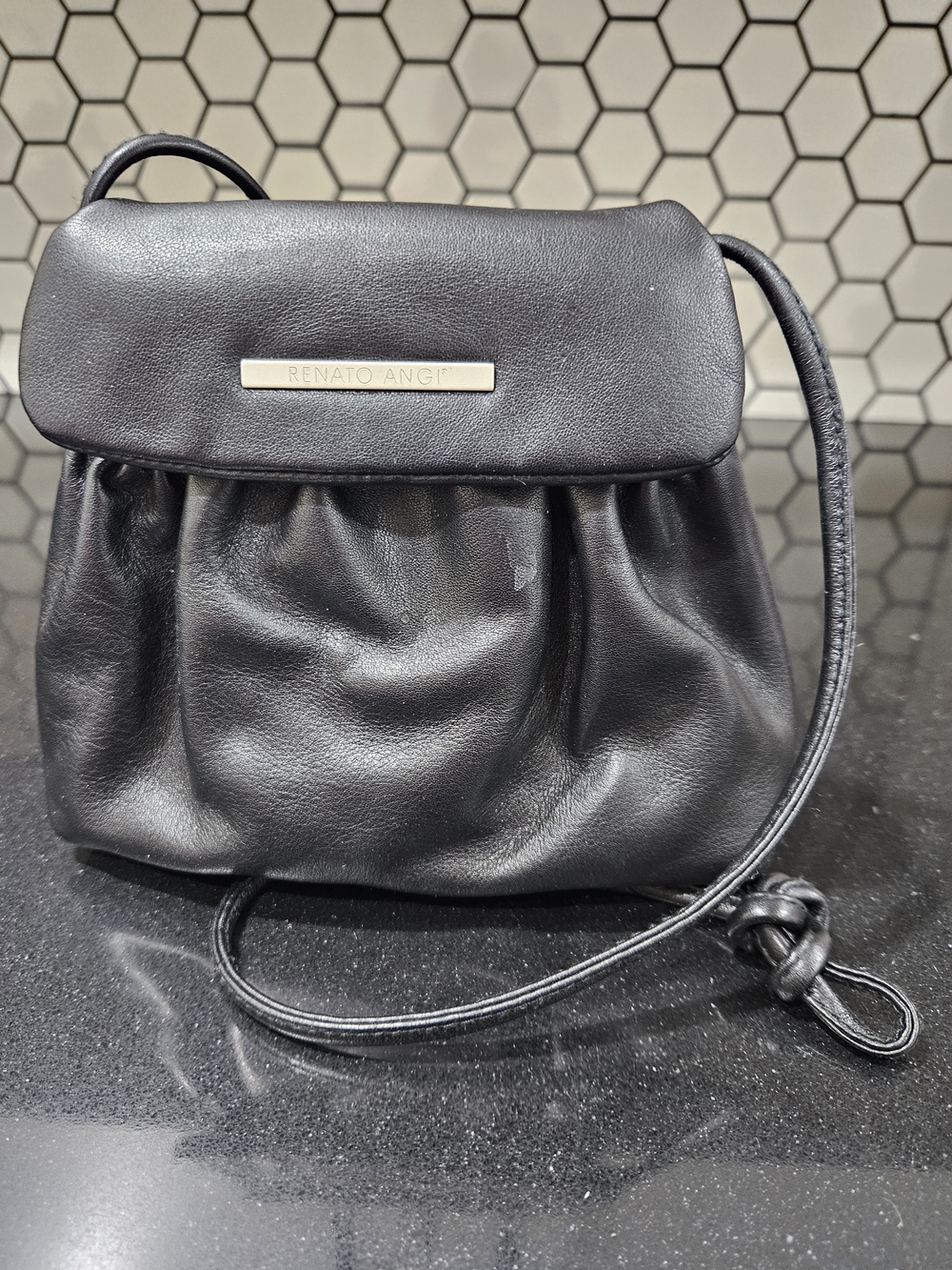 Renato Angi Black Pleated Leather Crossbody Bag